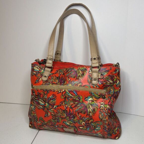 Sakroots Orange Bird Monogram Multicolor Satchel Shoulder Bag Womens Designer - Picture 2 of 12